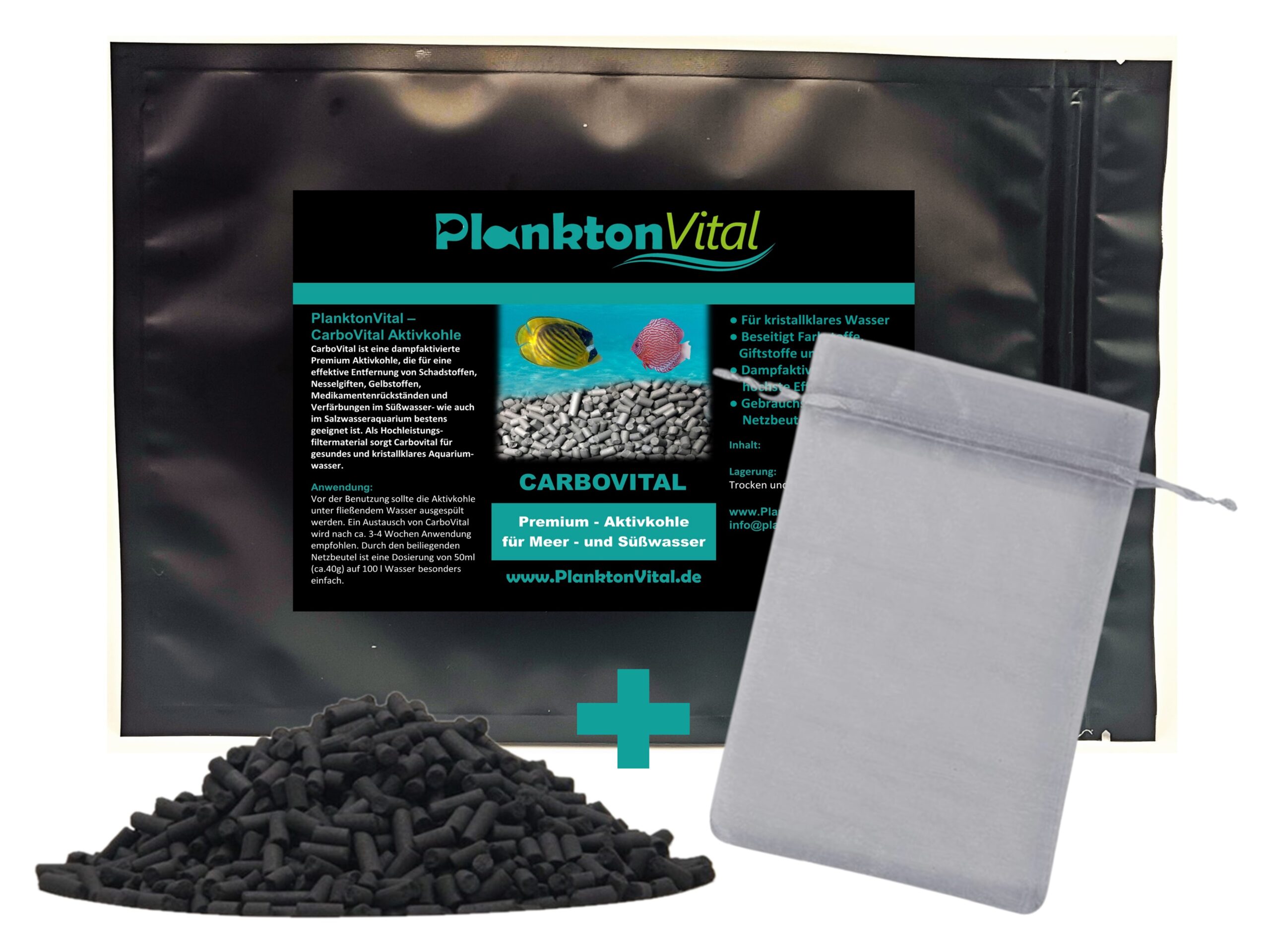 Pellets plus Beutel PlanktonVital - CarboVital - hochleistungs Aktivkohle für kristallklares Wasser - 250ml / 500ml / 1000ml – Bild 1